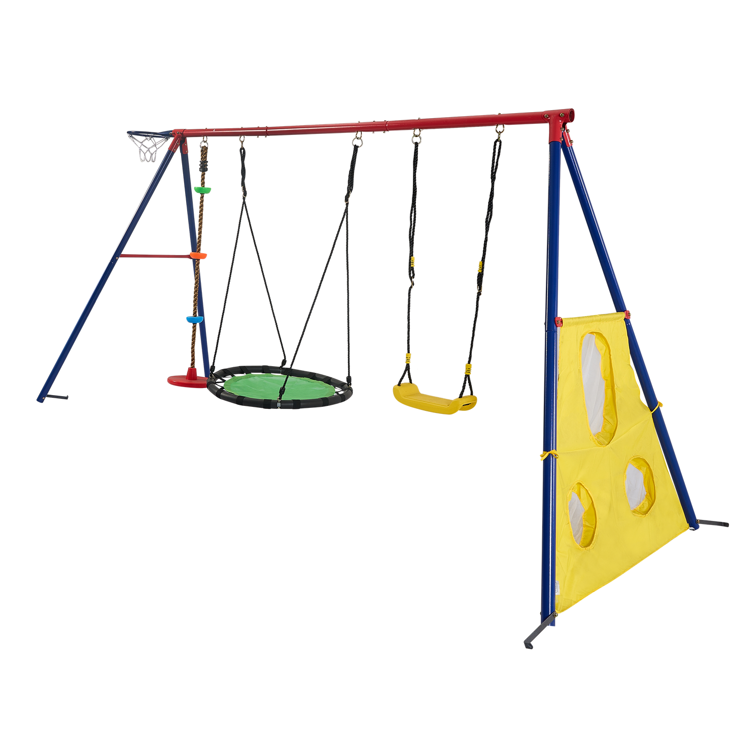 XNS093 rinbow colour interesting three swingset with Textilene swing and Tree Swing Disc metal plastic safe swing seat 550lbs for outdoor playground for age 3+