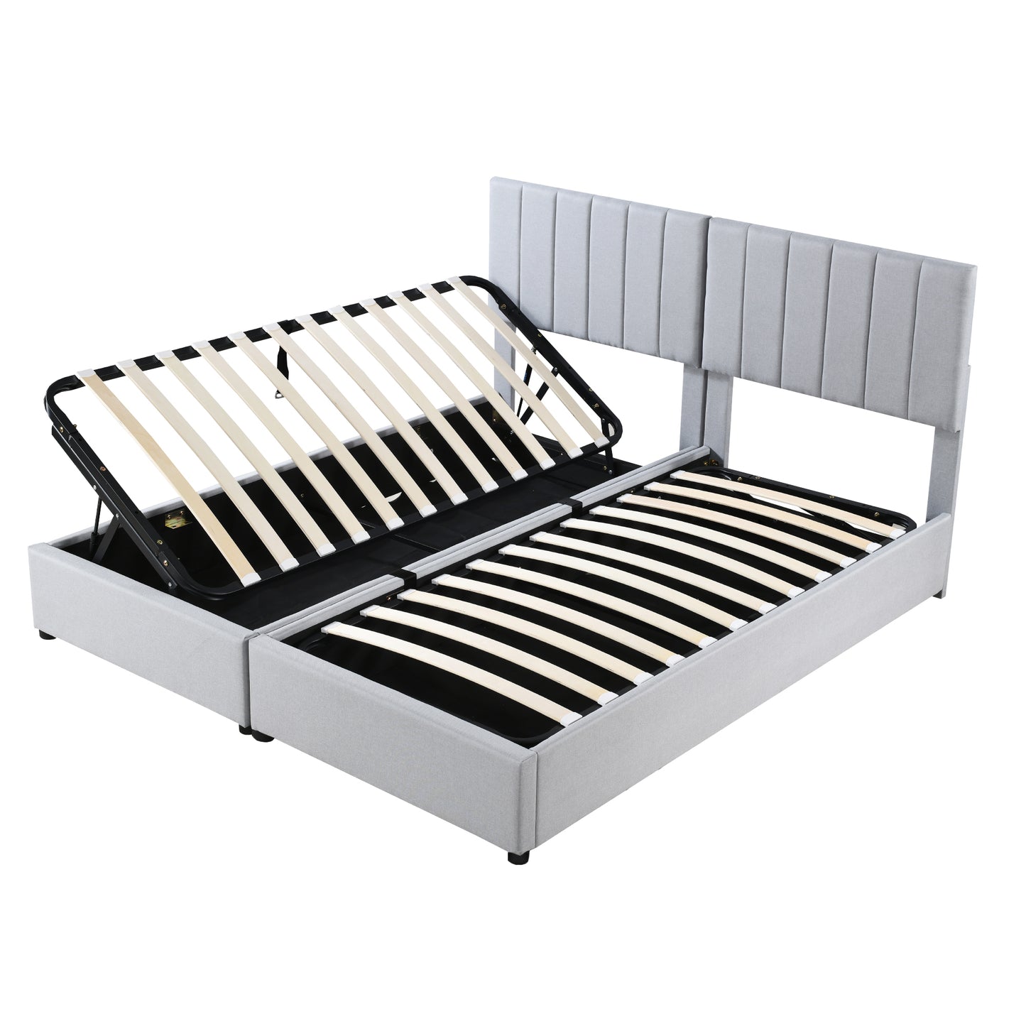 King Size Upholstered Platform Bed with a Hydraulic Storage System, Gray