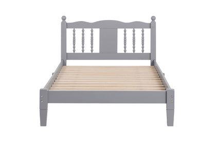 Twin Bed with Column-Decoration Headboard, with Bed Slats,Grey