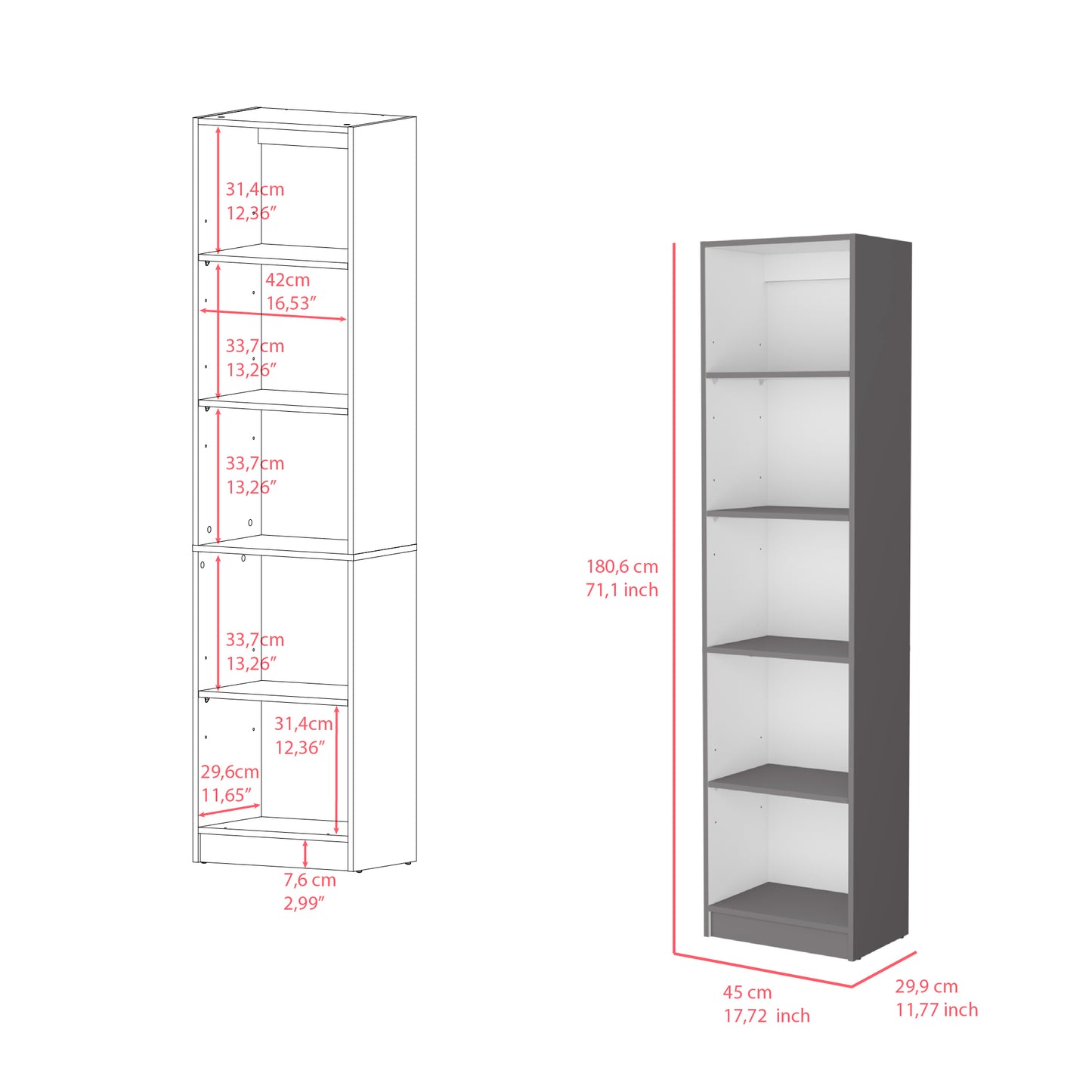 Bookcase XS Benzoni, Office, Matt Gray / White