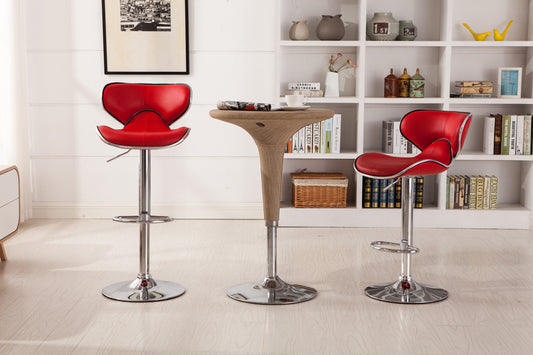 Masaccio Upholstery Airlift Adjustable Swivel Barstool with Chrome Base, Set of 2, Red