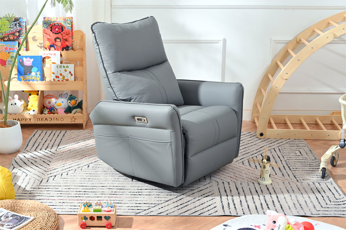 Power Swivel Rocker Recliner Chair for Adults, 270° Swivel Rocking Recliner Chair,Electric Small Recliners for Small Spaces, Single Sofa Recliner for Living Room, Bedroom,RV (Blue-gray+270° Swivel)