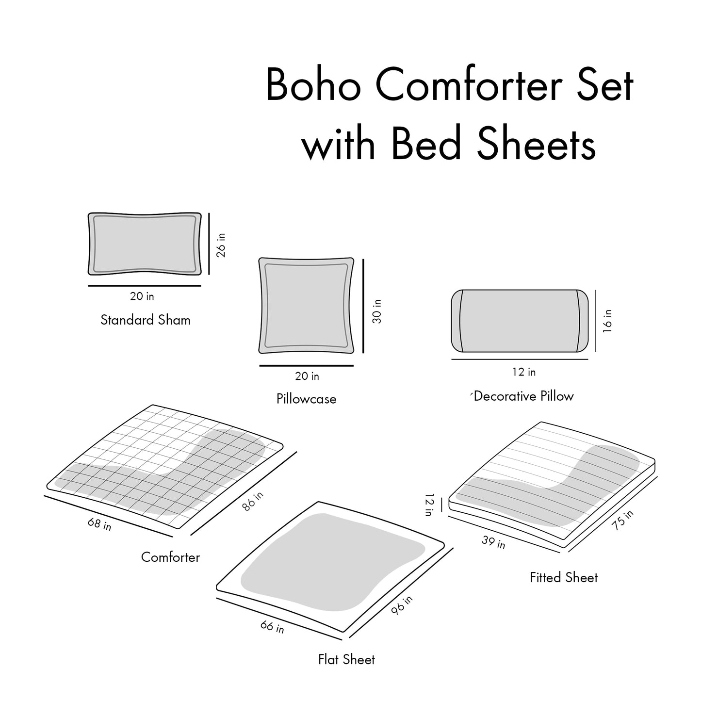 Twin Boho Comforter Set with Bed Sheets