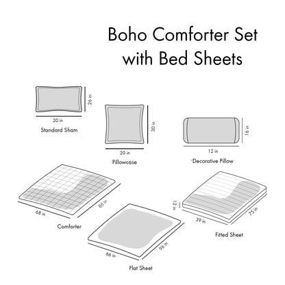 Twin Boho Comforter Set with Bed Sheets