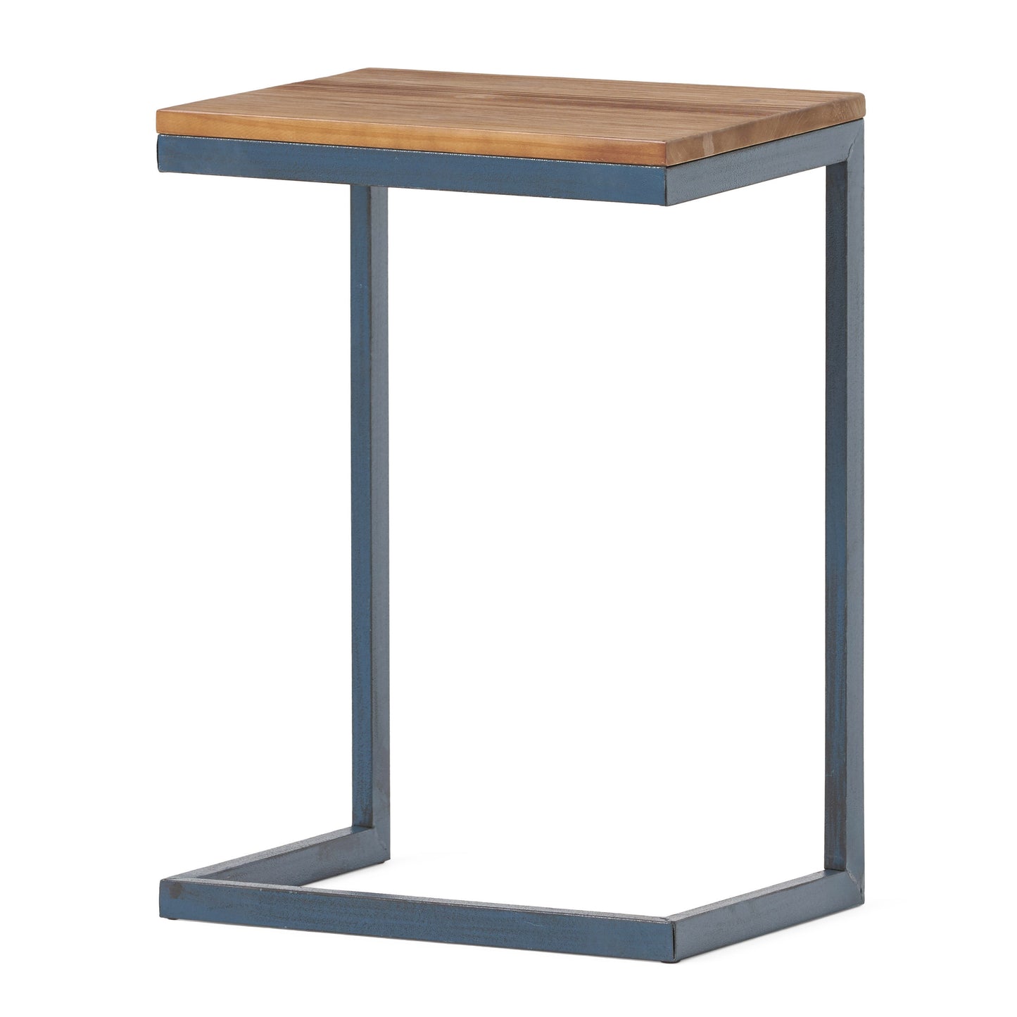 Large C-shaped End Table with Iron Base and Fir Wood Top, Black