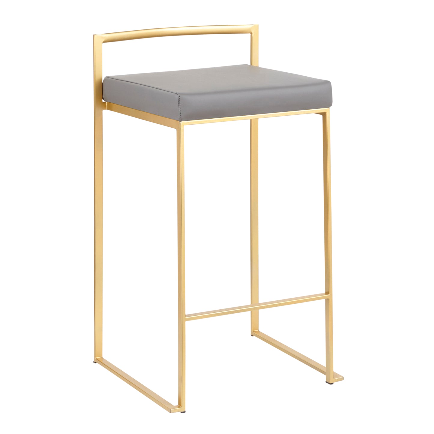 Fuji Contemporary Counter Stool in Gold with Grey Faux Leather by LumiSource - Set of 2