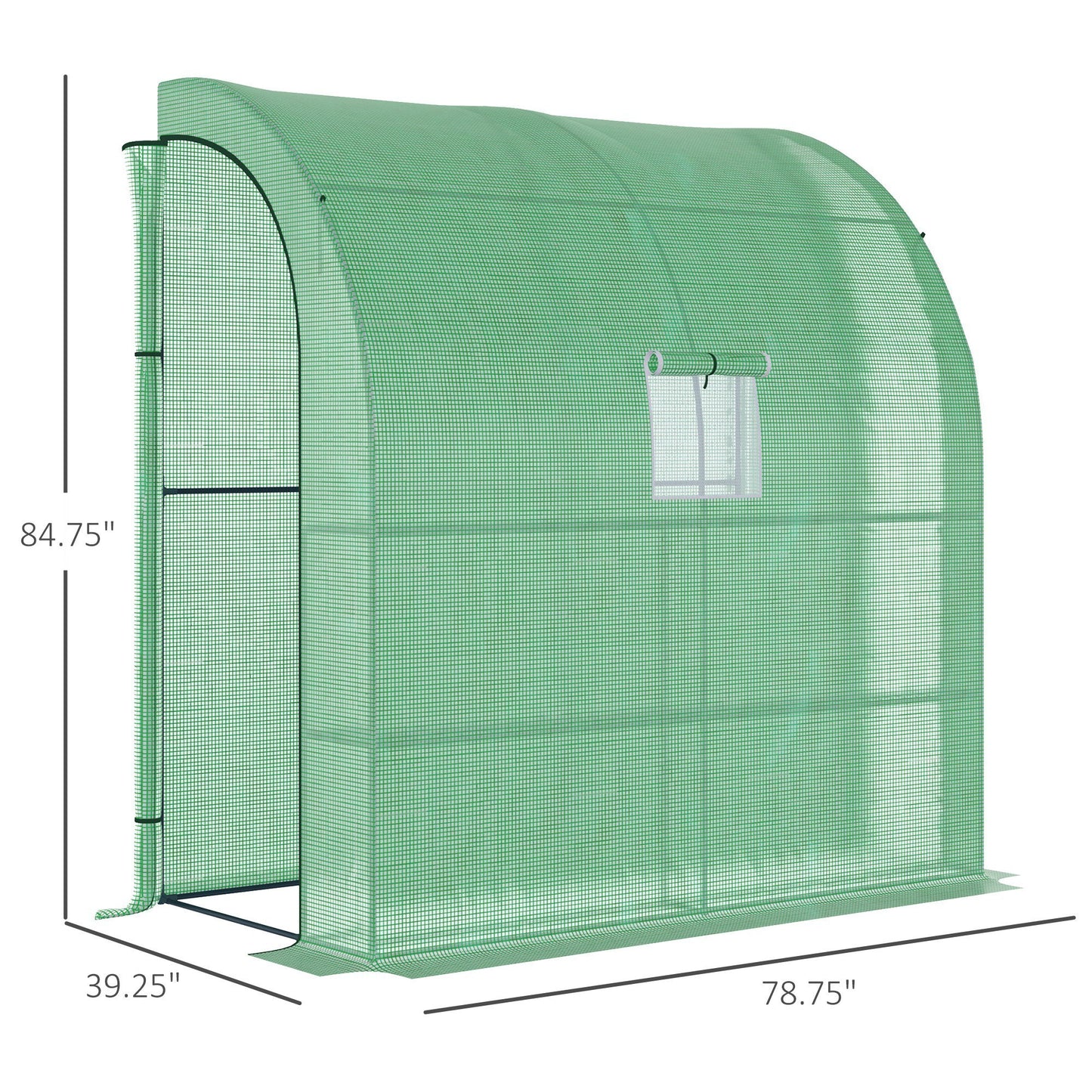 Outsunny 7' x 3' x 7' Lean to Greenhouse, Walk-In Green House, Plant Nursery with 2 Roll-up Doors and Windows, PE Cover and 3 Wire Shelves, Green