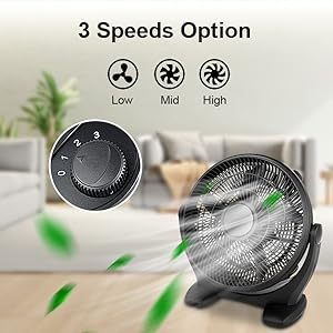 18 Inch 3-Speed Plastic Floor Fans Quiet for Home Commercial, Residential, and Greenhouse Use, Outdoor/Indoor, Black