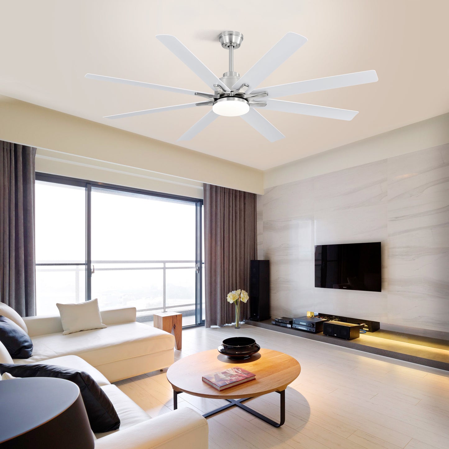 66 Inch Modern Ceiling Fan With Dimmable Led Light 8 ABS Blades Remote Control Reversible DC Motor For Home Office