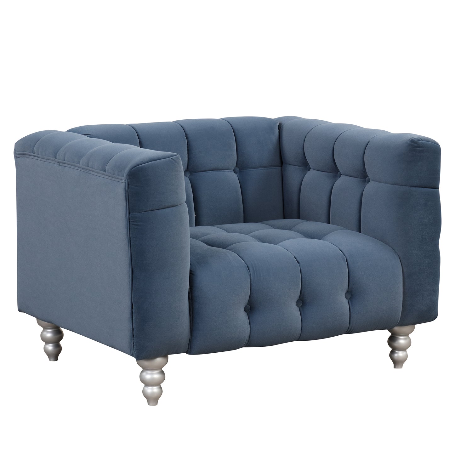 42" Modern Sofa Dutch Fluff Upholstered sofa with solid wood legs, buttoned tufted backrest,blue