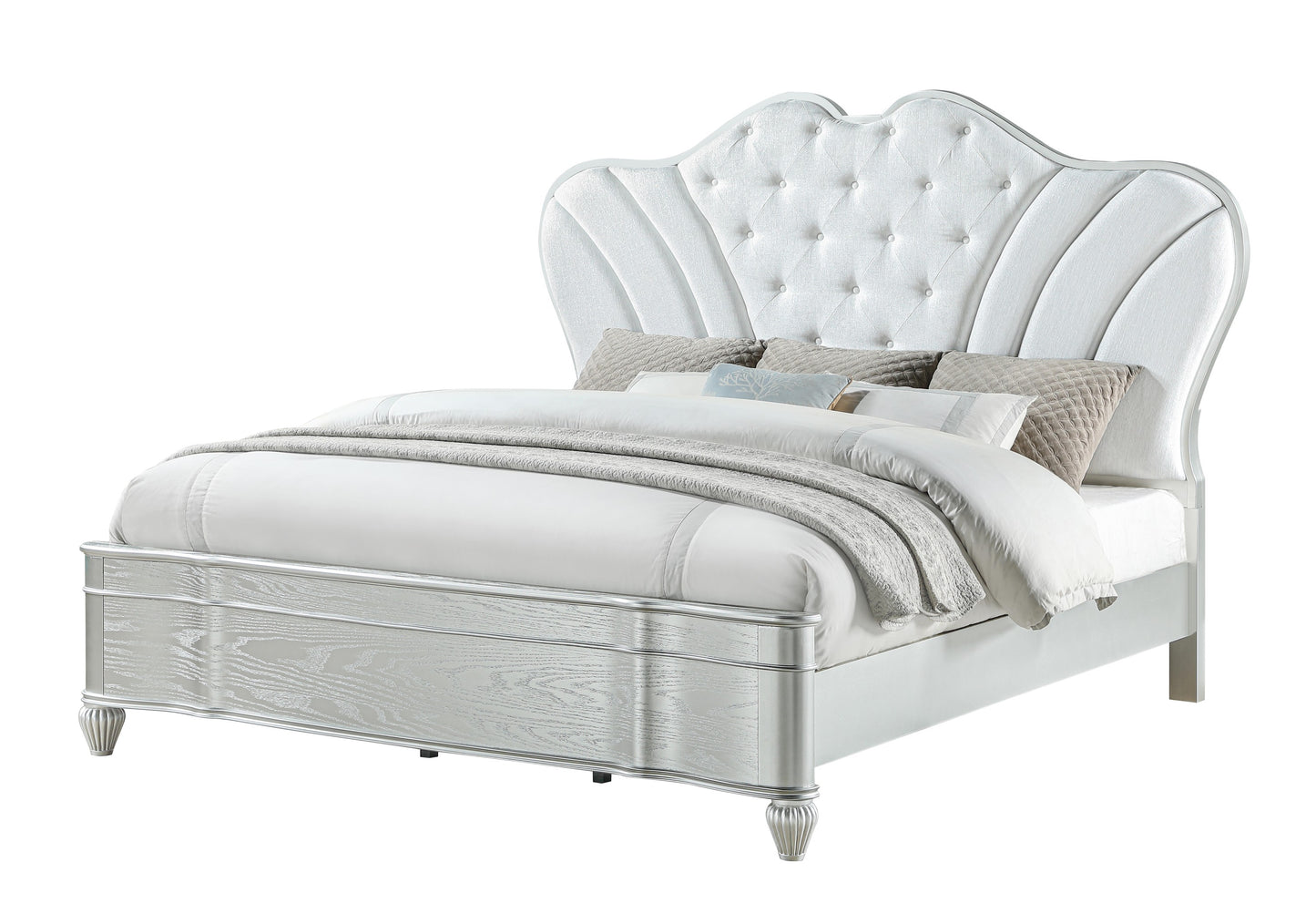 Landmark Traditional Style 4 Pc King Bedroom Set With Upholstered Button-Tufted bed Made with Wood in Silver