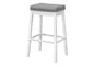 Bar Stool, Set Of 2, Bar Height, Saddle Seat, White Wood, Grey Leather Look, Transitional