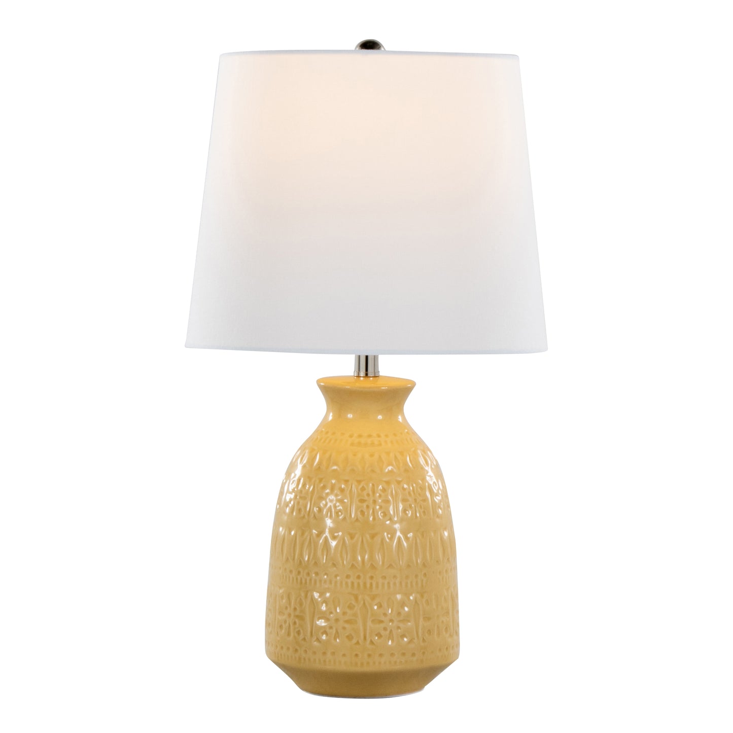 Claudia 20" Contemporary Ceramic Accent Lamp in Misted Yellow Ceramic, Polished Nickel Accents and White Linen Shade from Grandview Gallery by LumiSource - Set of 2