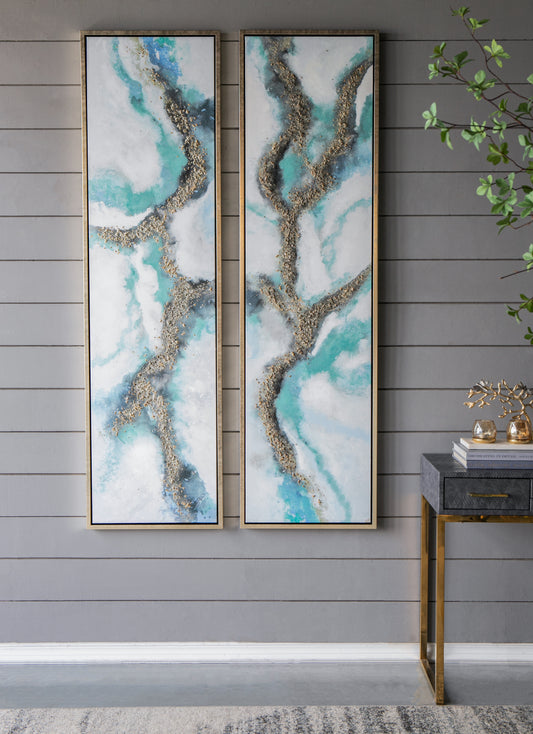Set of 2 Elongated Modern Abstract Oil Painting,, Rectangle Framed Wall Art, 20' x 71'