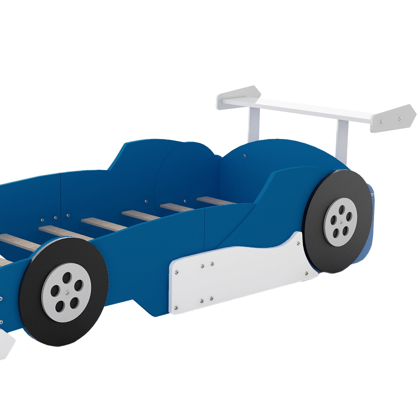 Twin Size Race Car-Shaped Platform Bed with Wheels,Blue