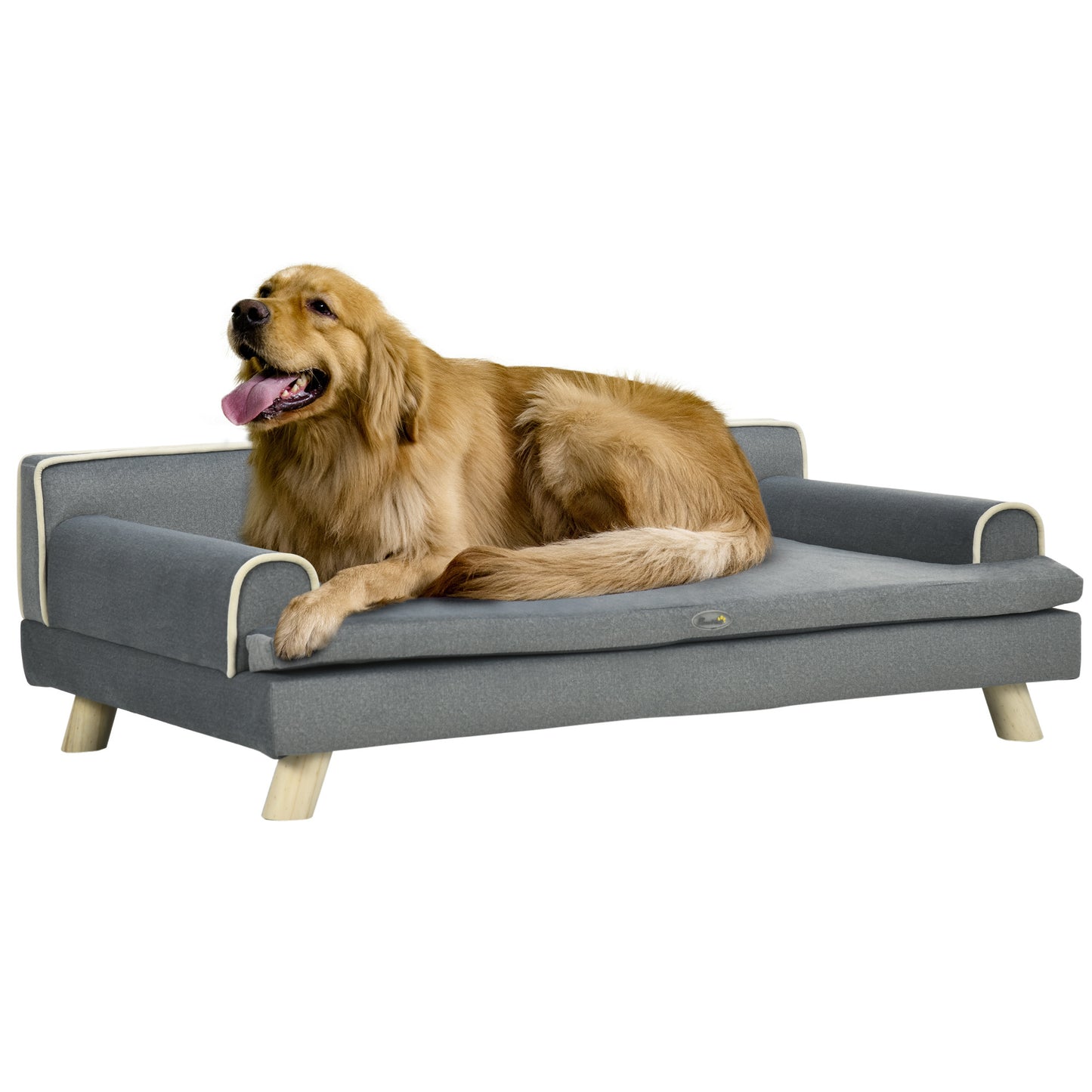 PawHut Soft Foam Large Dog Couch for a Fancy Dog Bed, Spongy Dog Sofa Bed with Washable Cover, Wooden Legs, Elevated Dog Bed, Gray