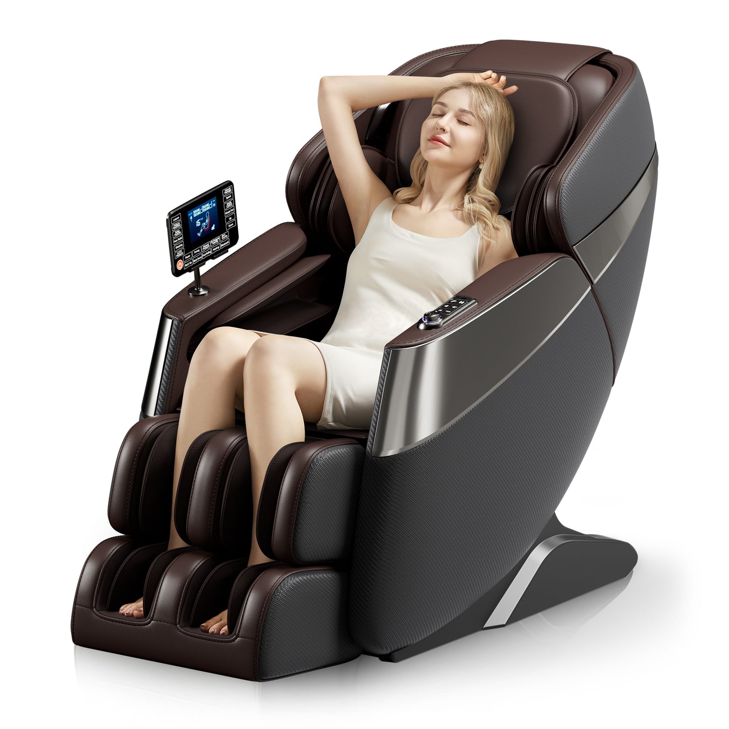 Deluxe Massage Chair Full Body - 3D SL Track Zero Gravity Massage Chair Recliner with Calf and Foot Rollers, AI Voice Control, LCD Screen, Quick Access Buttons (Grey)