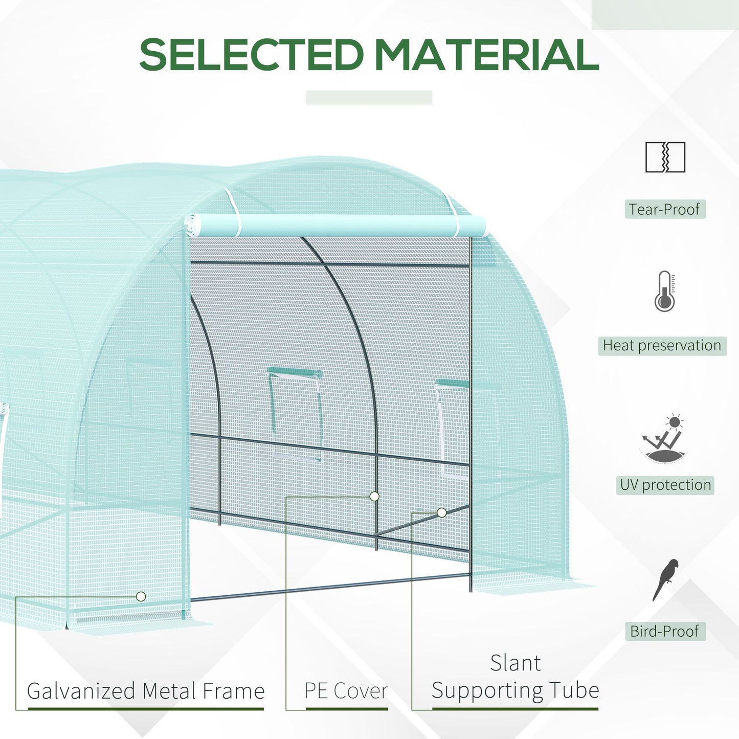 Outsunny 20' x 10' x 7' Walk-In Tunnel Greenhouse, Garden Warm House, Large Hot House Kit with 8 Roll-up Windows & Roll Up Door, Steel Frame, Green