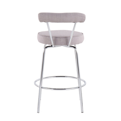 Rhonda Contemporary Counter Stool in Chrome and Light Grey Fabric by LumiSource - Set of 2