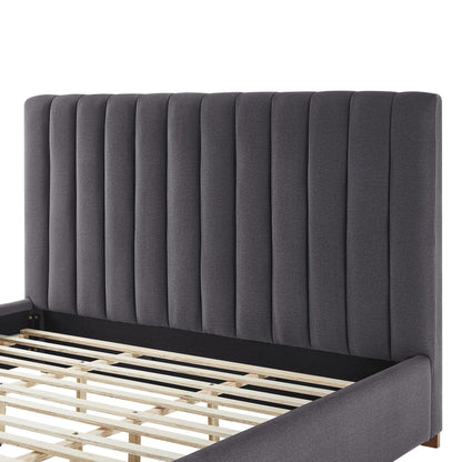 King Size Modern Design Bed Frame Upholstered Queen Bed Frame Platform with Headboard Fabric Headboard Wooden Slats Support, No Box Spring Needed,Mattress Foundation,Dark Grey