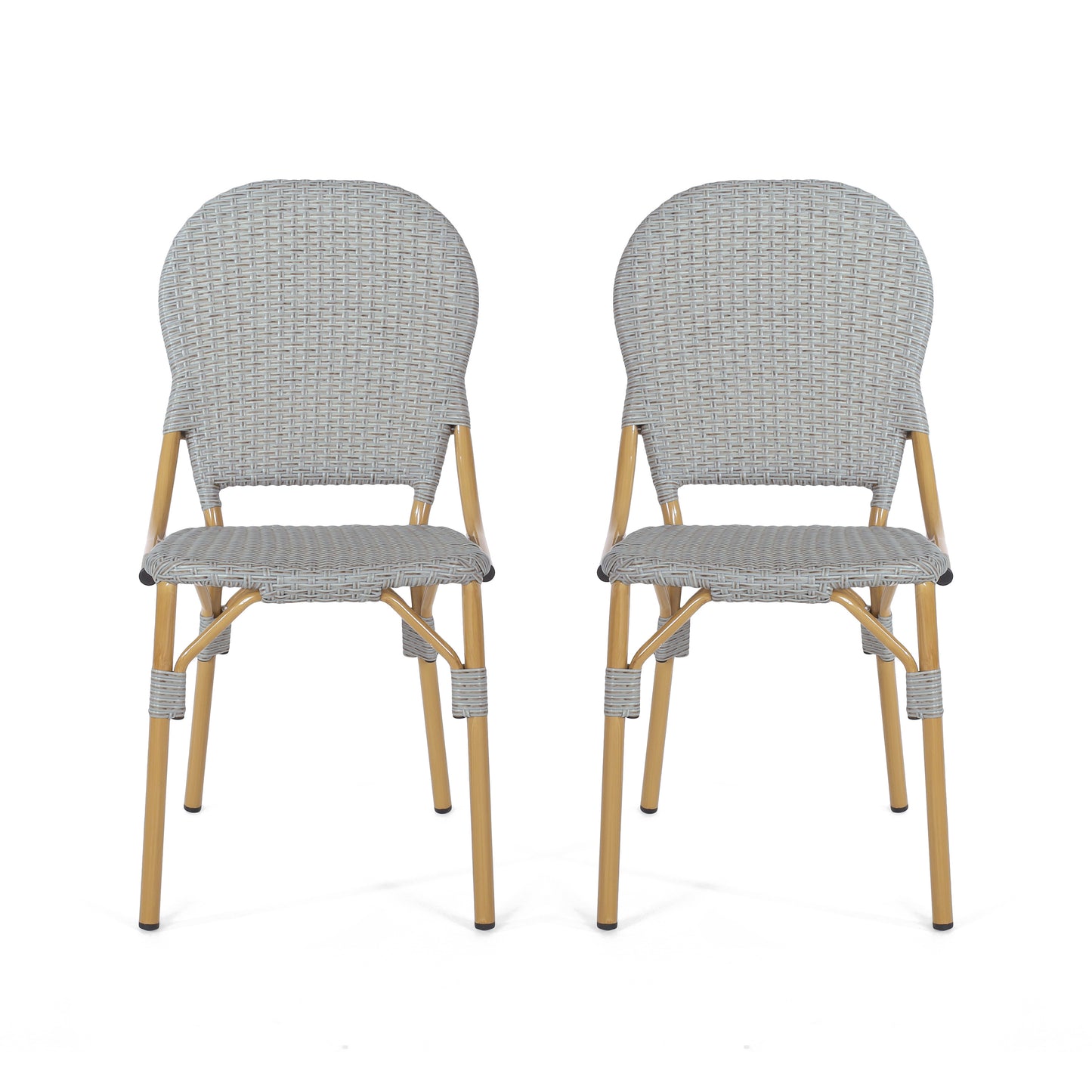 Outdoor PE Rattan and Aluminum Armless French Bistro Chairs, Gray Bamboo Finish, Set of 2