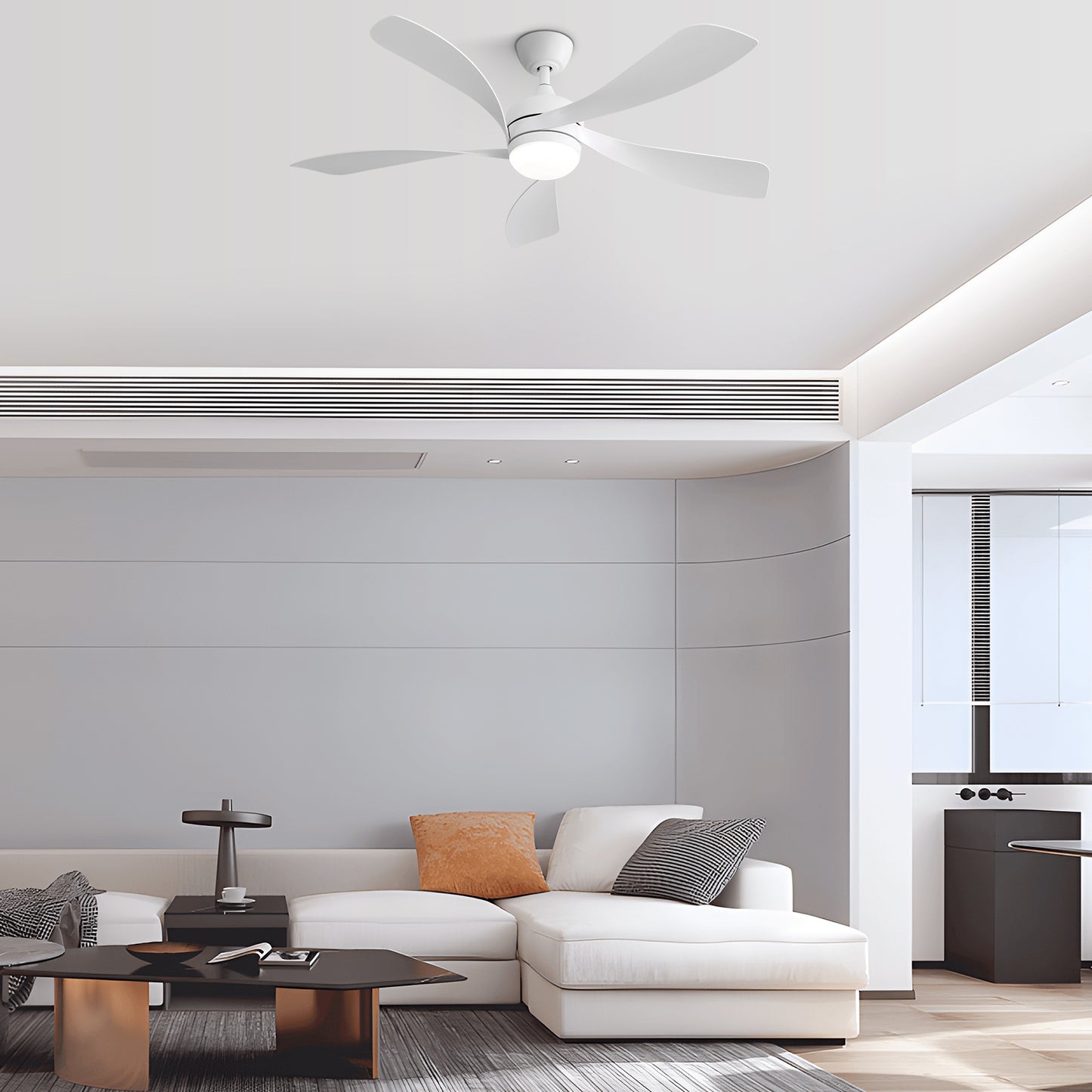 52 Inch Modern Ceiling Fan With 5 ABS Blades Remote Control Reversible DC Motor White For Bedroom