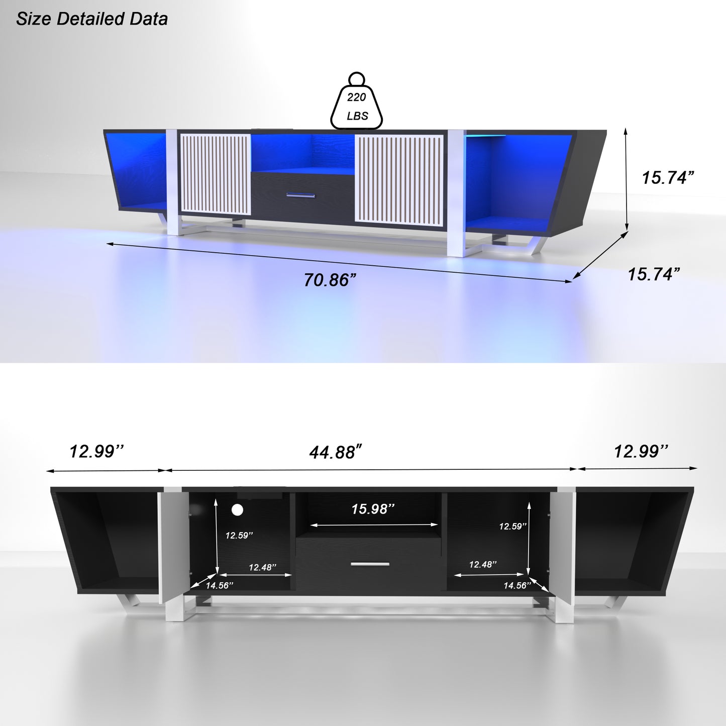 TV Console with Large Storage Cabinets, Biplane Shape Design LED TV Stand with Remote Control, Multiple Modes Changing Lights Modern Entertainment Center with Power Cord, Black