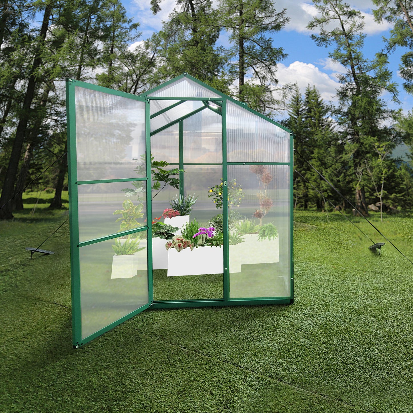 Newly marketed Gain height windproofaluminum greenhouse 6x6 FT Polycarbonate Greenhouse Raised Base and Anchor Aluminum Heavy Duty Walk-in Greenhouses for Outdoor Backyard in All Season