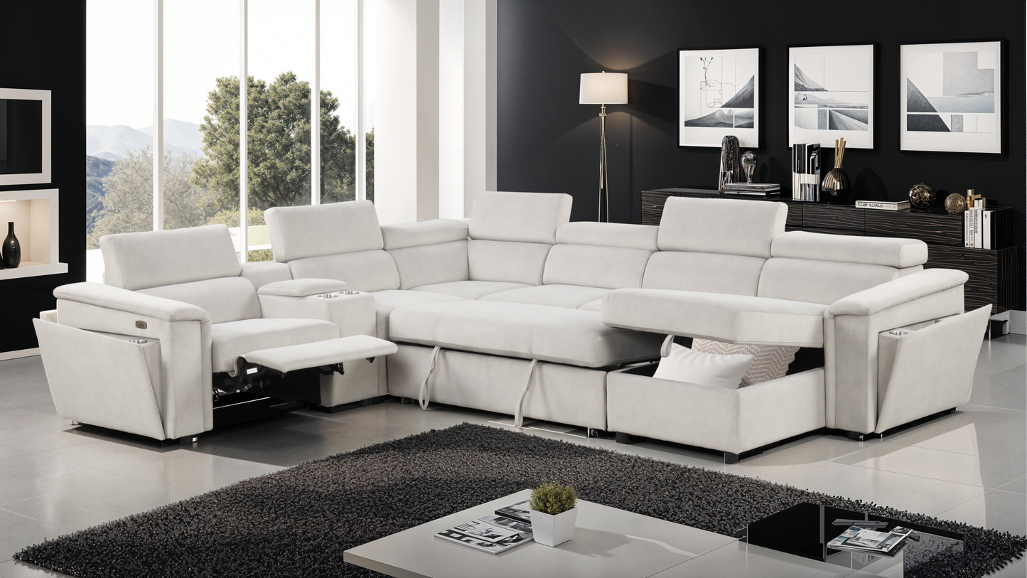 Harvey Modern Style power recliner Sleeper Sectional sofa made with wood in Beige (CA Warehouse inventory)