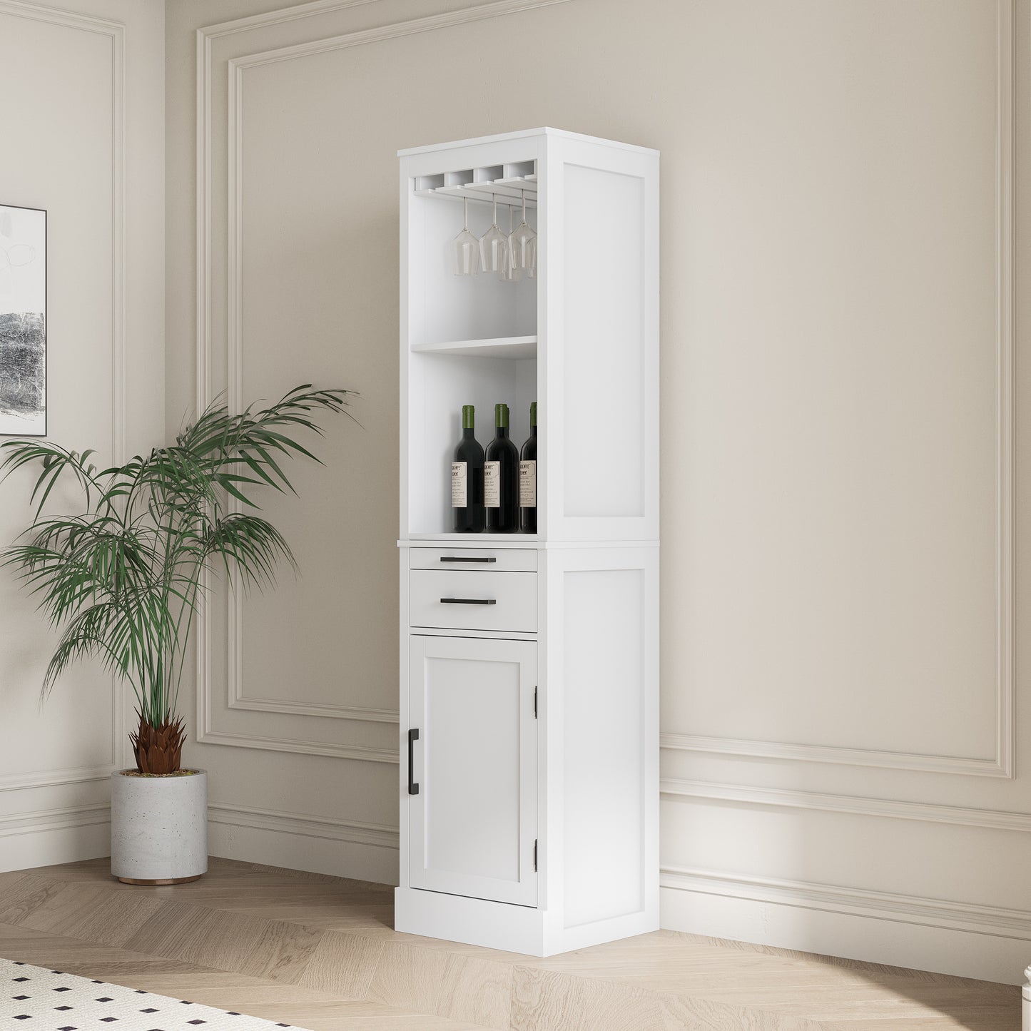 White color modular wine bar cabinet Buffet Cabinet with Hutch for Dining Room