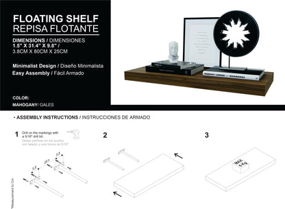 Iva Floating Shelf in Melamine, Mahogany