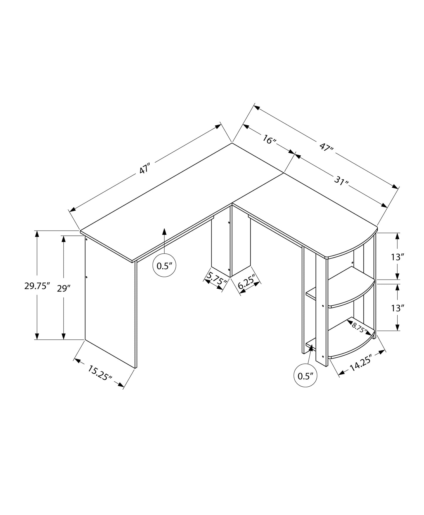 Computer Desk, Home Office, Corner, Storage Shelves, 48"l, L Shape, Work, Laptop, Grey Laminate, Contemporary, Modern