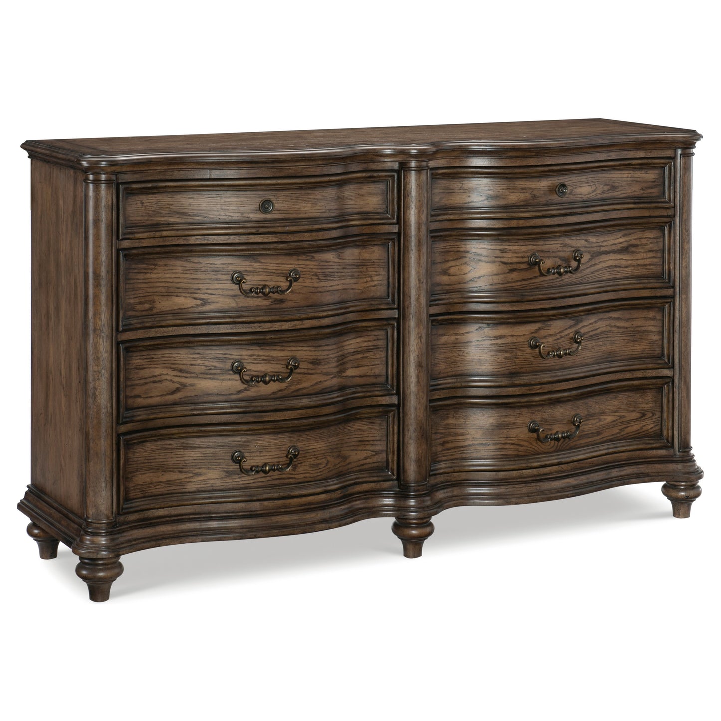 Traditional Dresser of 8 Drawers Classic Brown Oak Finish 1pc Wooden Formal Bedroom Furniture Decorative Drawer Pulls