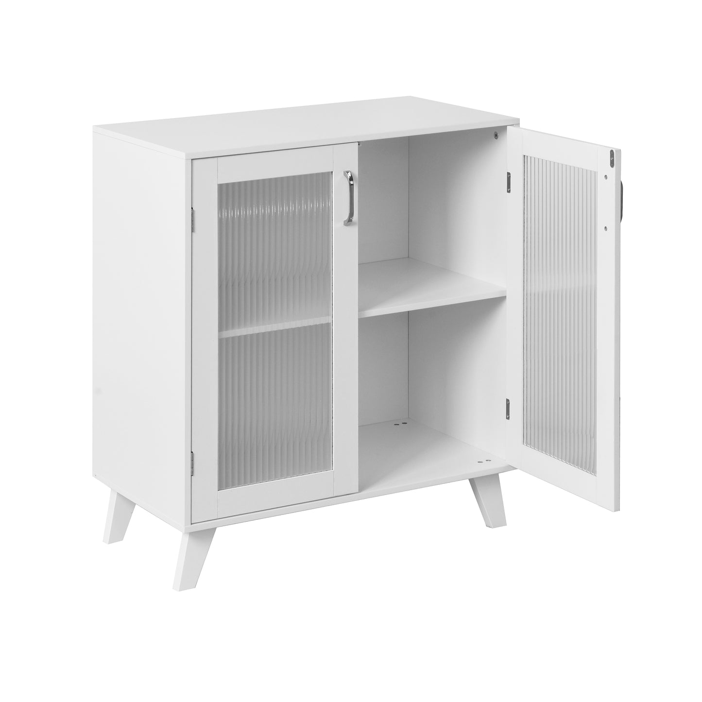 Modern Living Room Cabinet Storage Organizer with 2 Glass Doors and Adjustable Shelf White