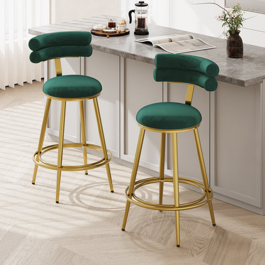 27.65'' Modern Counter Stools Set of 2,Dark green  velvet Counter Stools with iron Frame,Soft back and cushion,Footrest,suitable for Kitchen/Bedroom/Dining Room