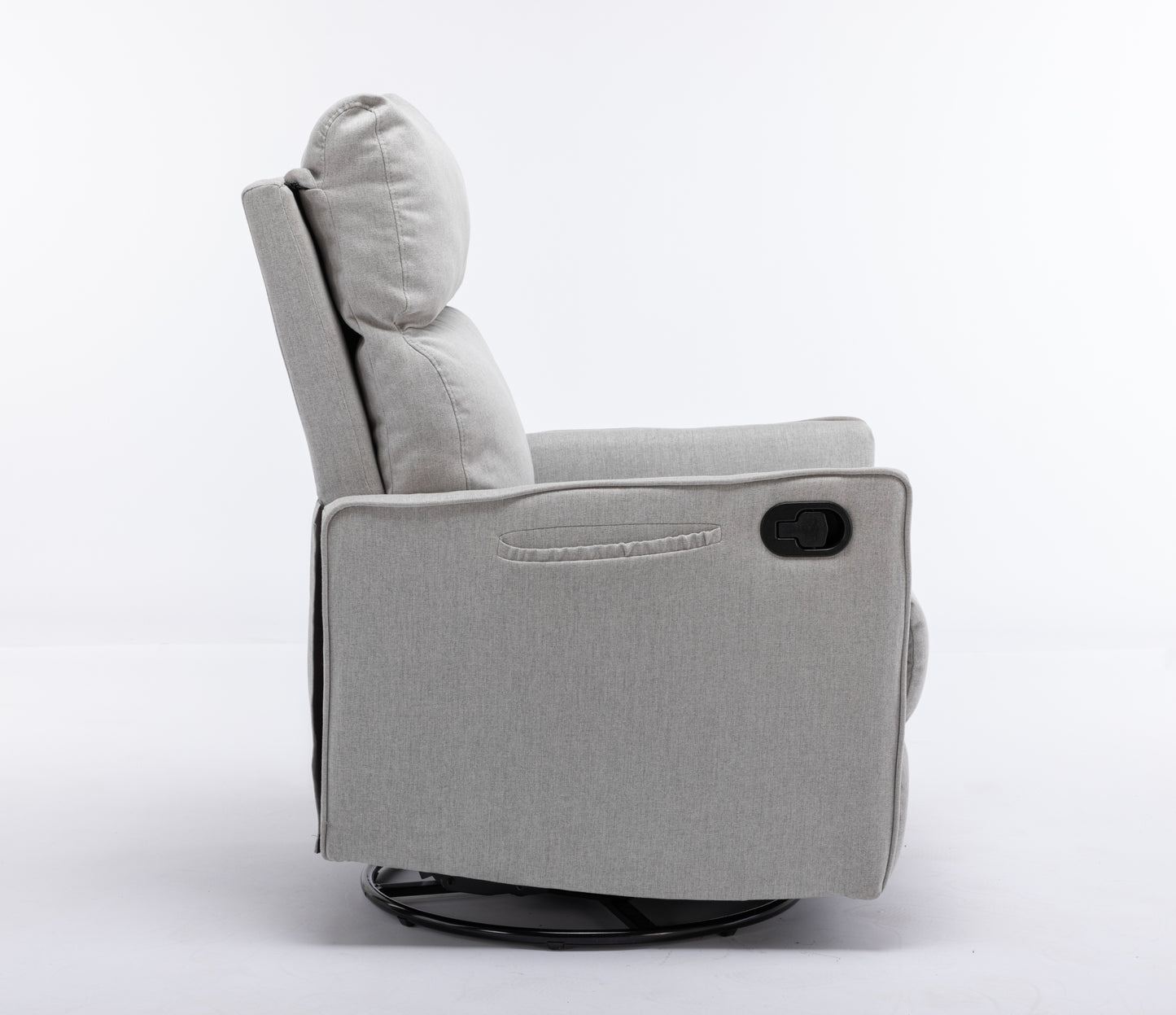 038-Cotton Linen Fabric Swivel Rocking Chair Glider Rocker Recliner Nursery Chair With Adjustable Back And Footrest For Living Room Indoor,Light Gray