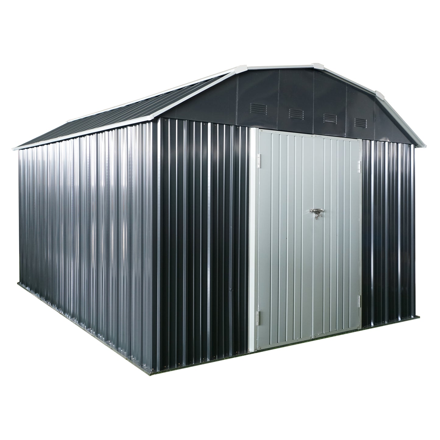 10 ft x 12 ft Outdoor Metal Storage Shed with Arch Roof with Lockable Doors for Backyard Garden Patio Lawn, Black