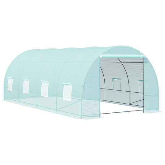 Outsunny 20' x 10' x 7' Walk-In Tunnel Greenhouse, Garden Warm House, Large Hot House Kit with 8 Roll-up Windows & Roll Up Door, Steel Frame, Green