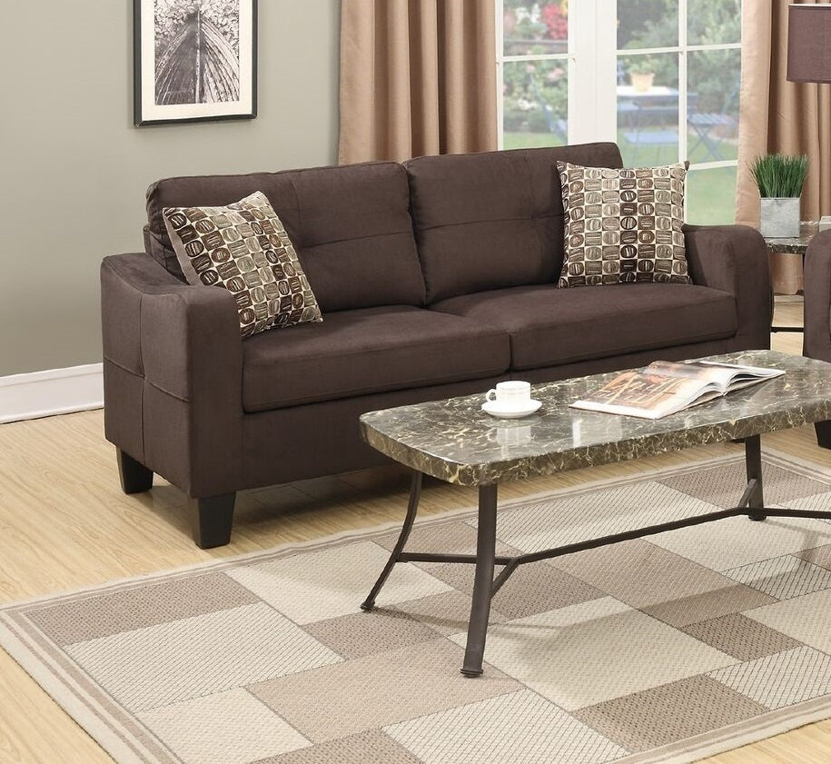 Living Room Furniture 2pc Sofa Set Chocolate Polyfiber Sofa And Loveseat w pillows Cushion Couch