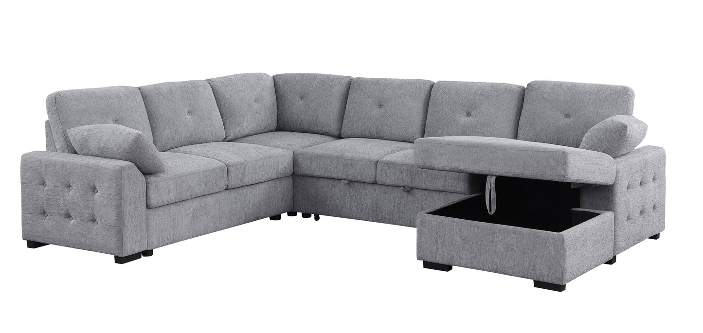 Nyhan Upholstered Corner Sectional with Pull out Loveseat and storaged Chaise