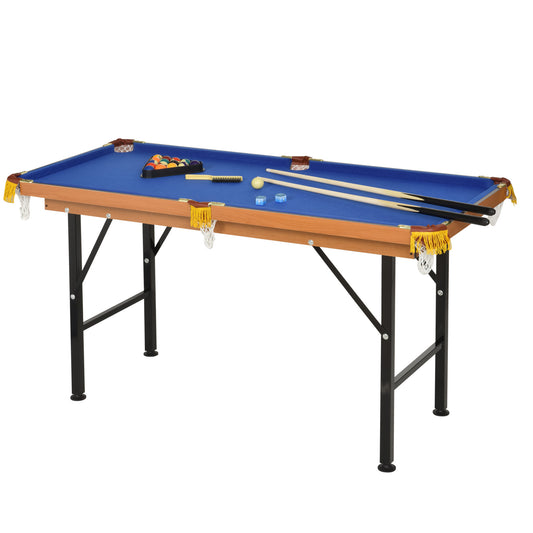 Soozier 55" Portable Folding Billiards Table Game Pool Table for Whole Family Number Use With Cues, Ball, Rack, Chalk, Blue