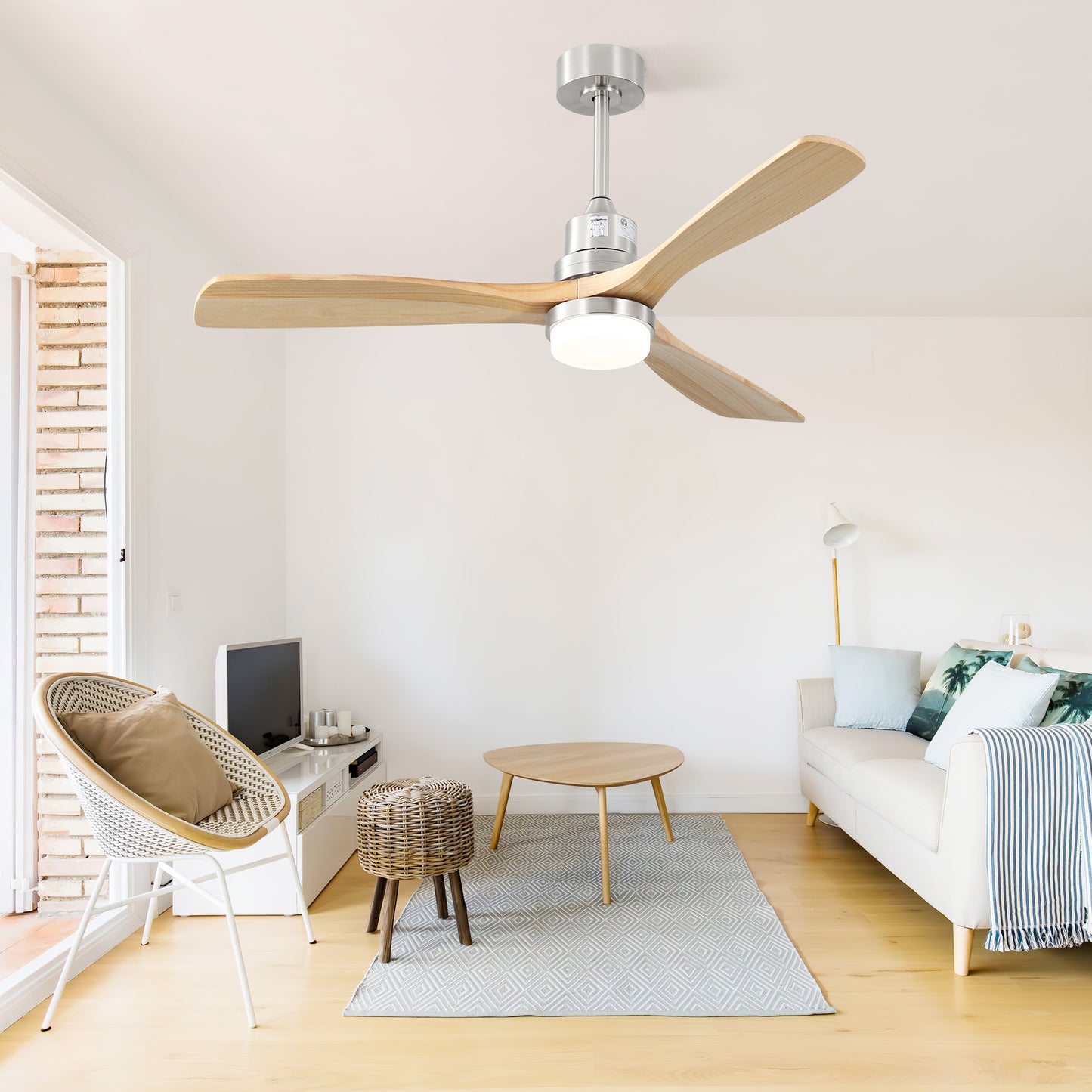 52 Inch Ceiling Fan With Dimmable Led Light 6 Speed Remote 3 Wood Blade Reversible DC Motor For Bedroom