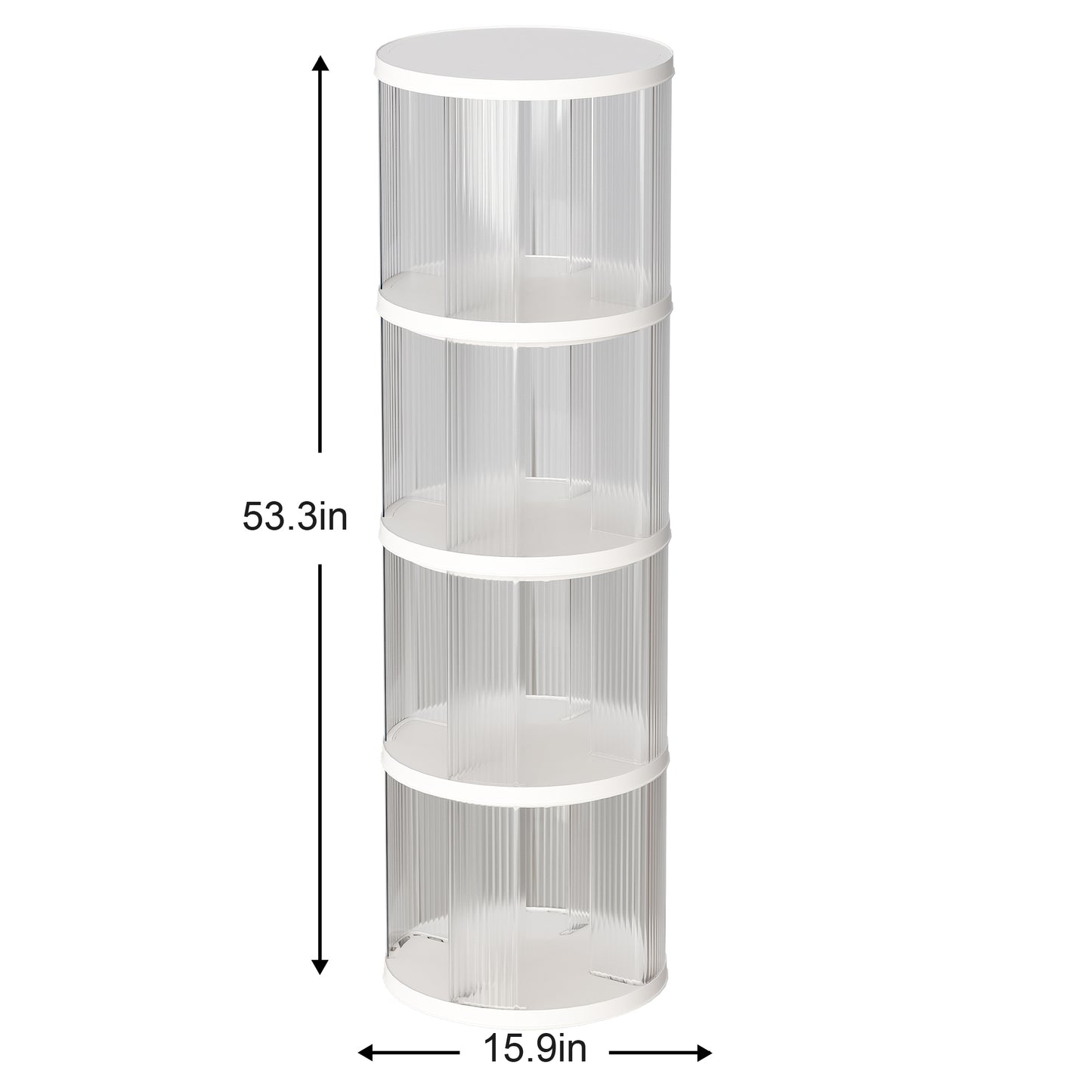 360° Rotating Bookshelf, Small Corner Bookcase with Small Footprint, 4 Tier Floor Standing Bookcasefor Kids&Adults,  Narrow Book Shelf Organizer for Bedroom, Living Room, Round, White