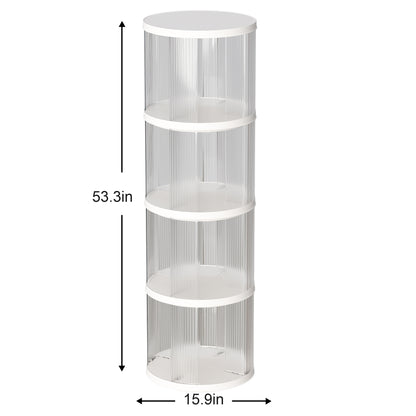 360° Rotating Bookshelf, Small Corner Bookcase with Small Footprint, 4 Tier Floor Standing Bookcasefor Kids&Adults,  Narrow Book Shelf Organizer for Bedroom, Living Room, Round, White