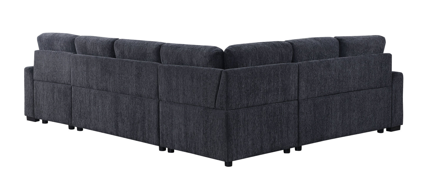 Nyhan Upholstered Corner Sectional with Pull out Loveseat and storaged Chaise