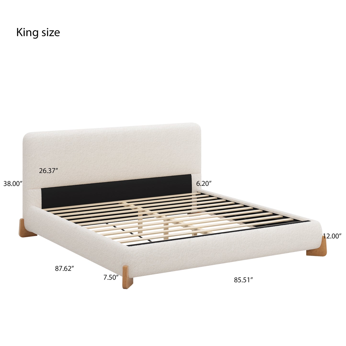 Elegant Boucle Upholstered Bed, A Luxurious and Comfortable Bedroom Centerpiece, King Size, White