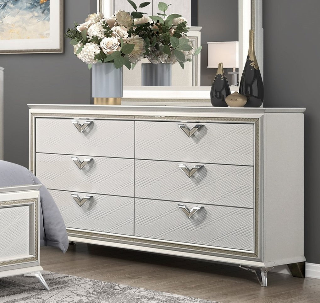 Antique White Finish Dresser of 6 Drawers Modern Luxury Bedroom Furniture 1pc