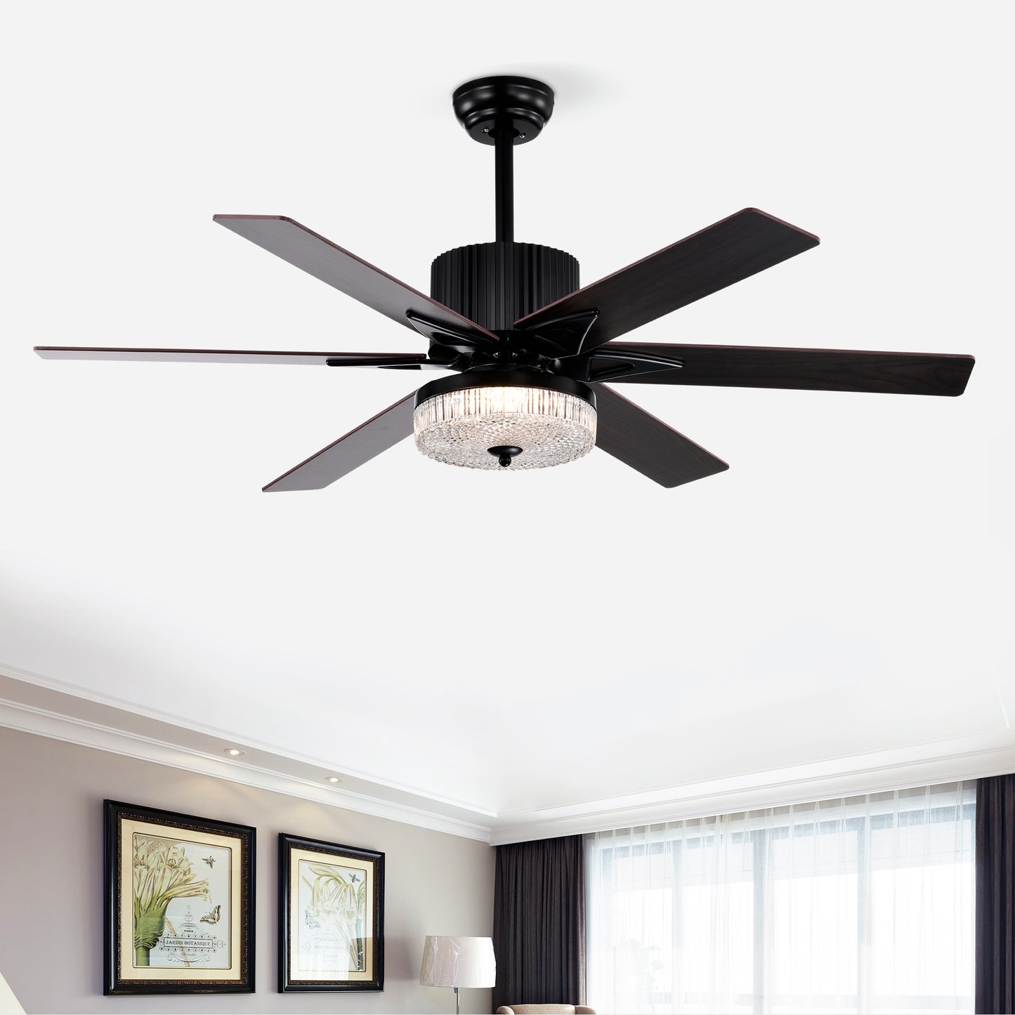 52 Inch Indoor Modern LED Ceiling Fan with Light and Remote Control, Reversible 6 Blades , Reversible Motor  - (Matte Black)