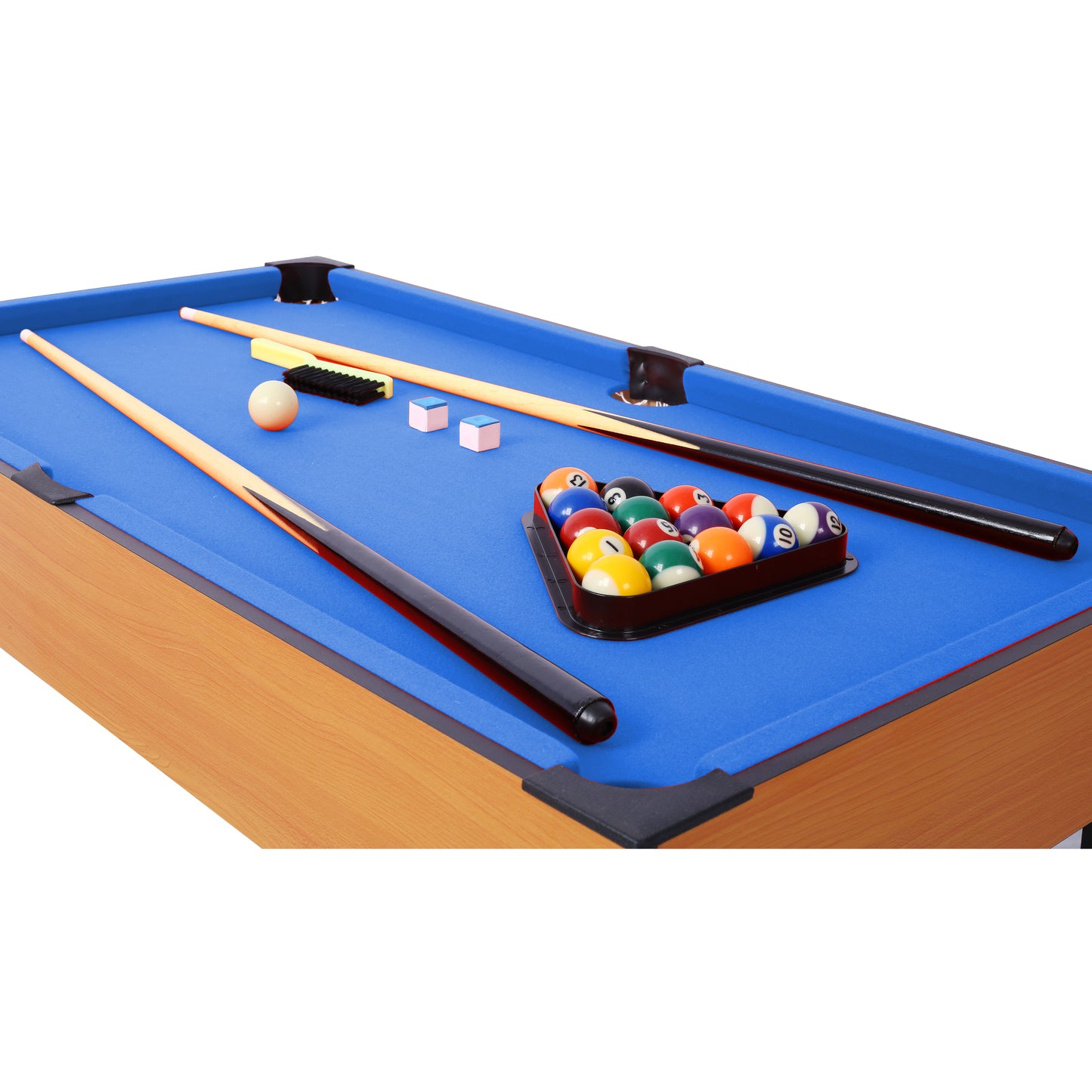 5-in-1 Multi-Game Table - Billiards, Push Hockey, Foosball, Ping Pong, and Basketball  brown /blue