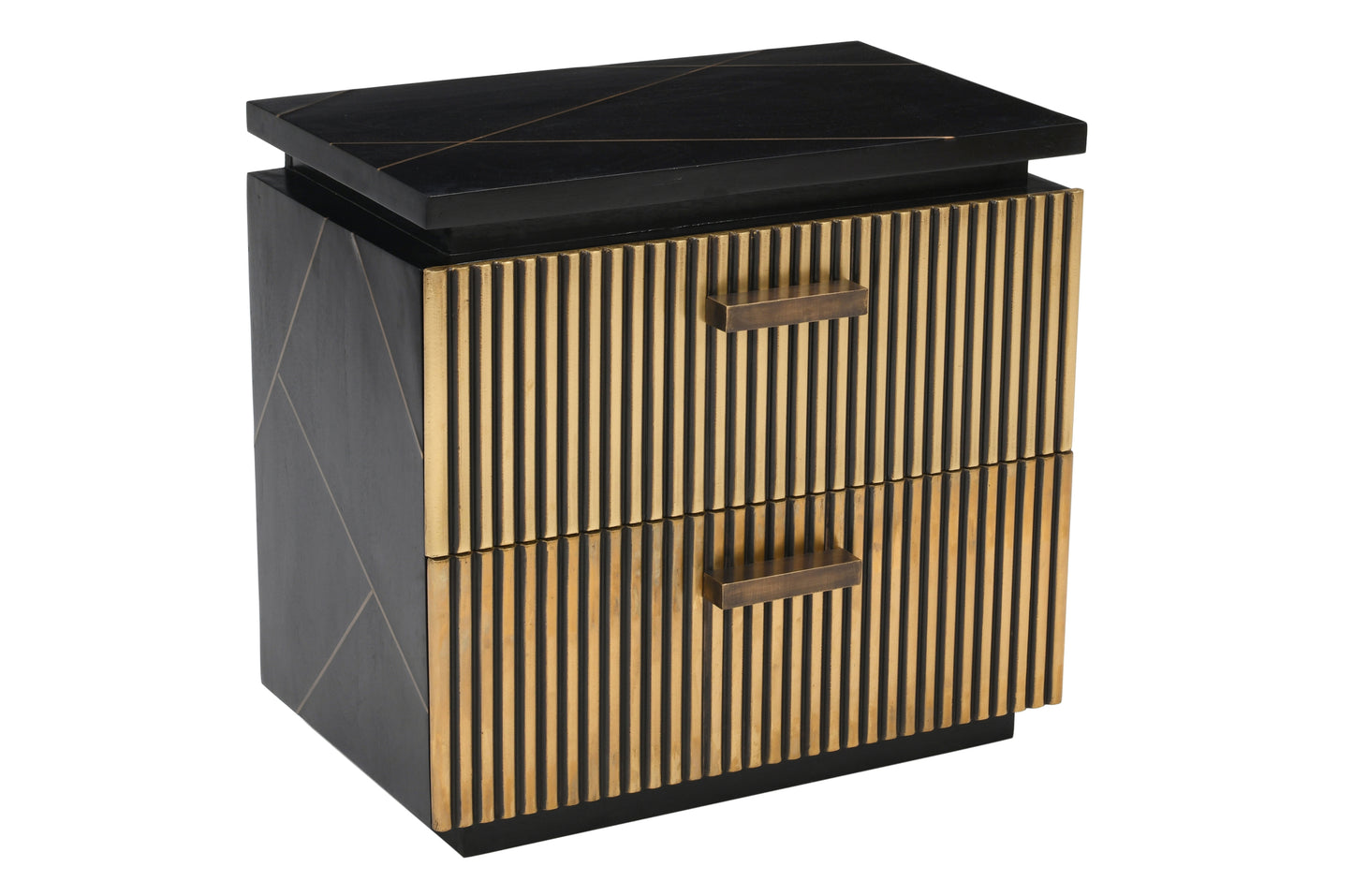 Modern Style 2-Drawer Nightstand Made With Mango Wood and Finished with Brass Metal